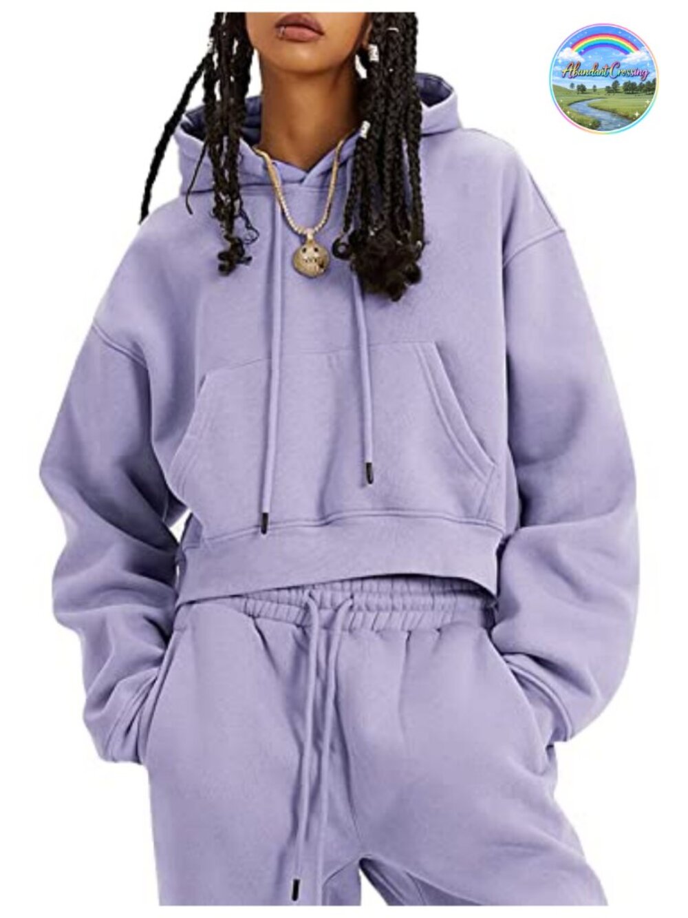 Women's Fleece Jogger Set 2 Piece Crop Top Hoodie Jogger Pants Casual